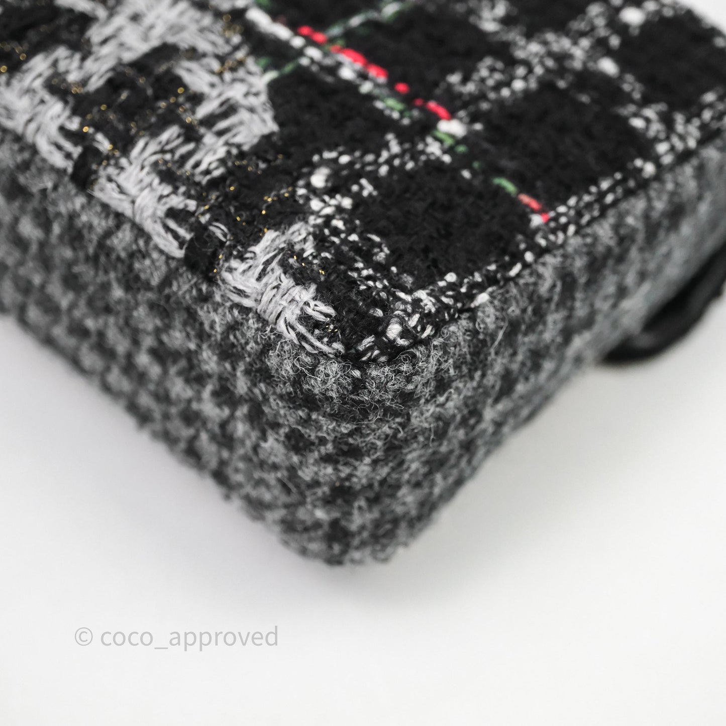 Chanel Tweed Flap Bag Black Grey Tweed Aged Gold Hardware