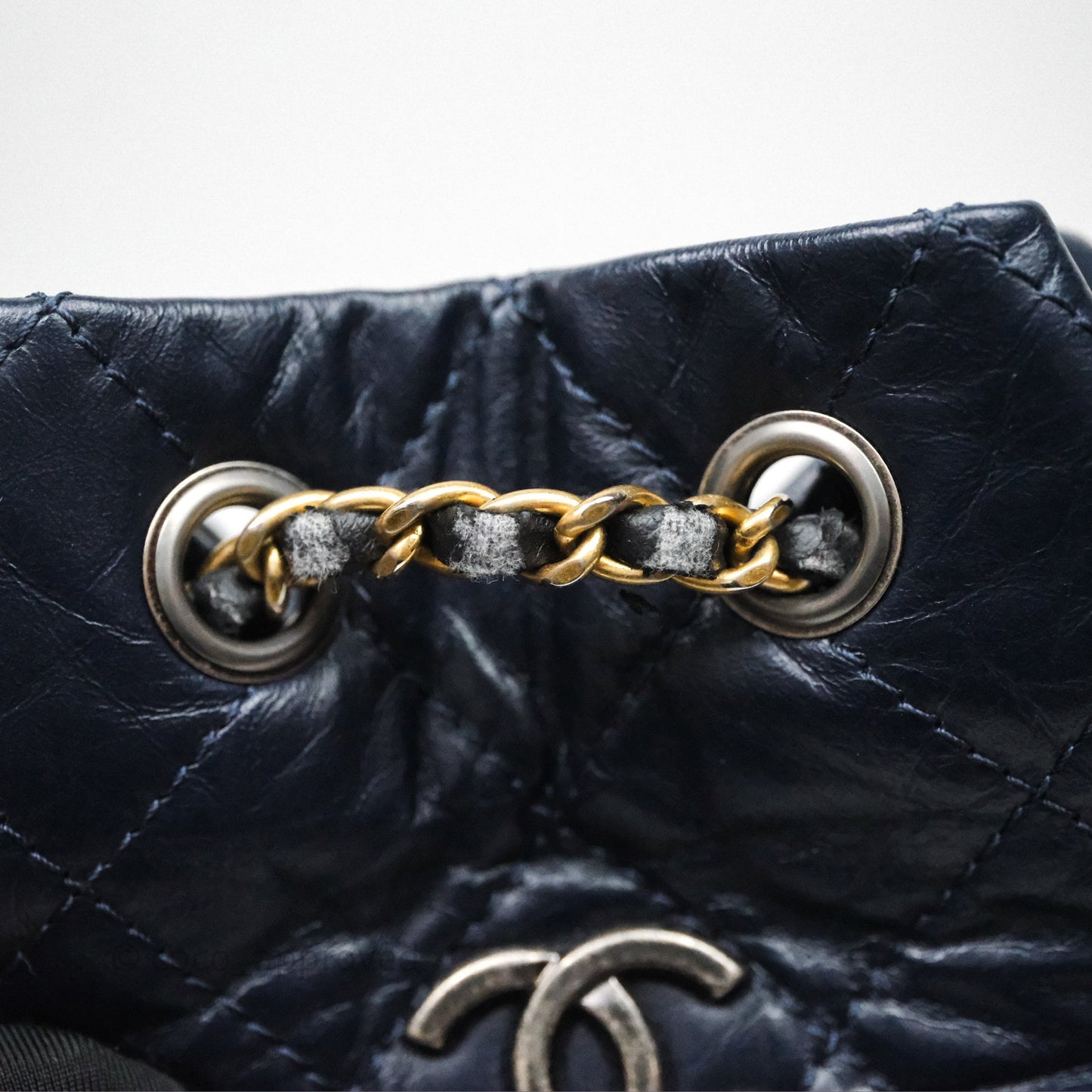 Chanel Small Gabrielle Backpack Navy Black Aged Calfskin