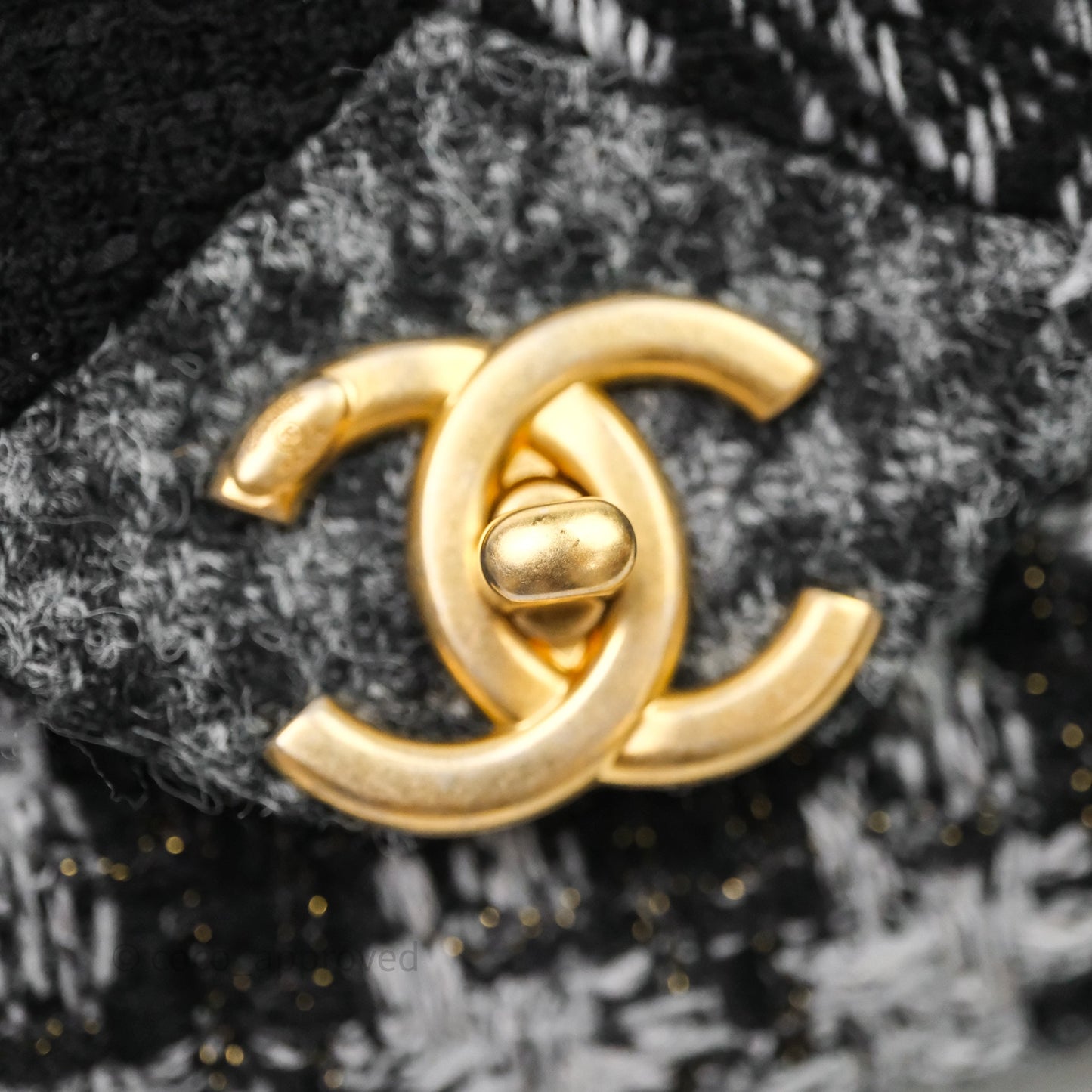 Chanel Tweed Flap Bag Black Grey Tweed Aged Gold Hardware