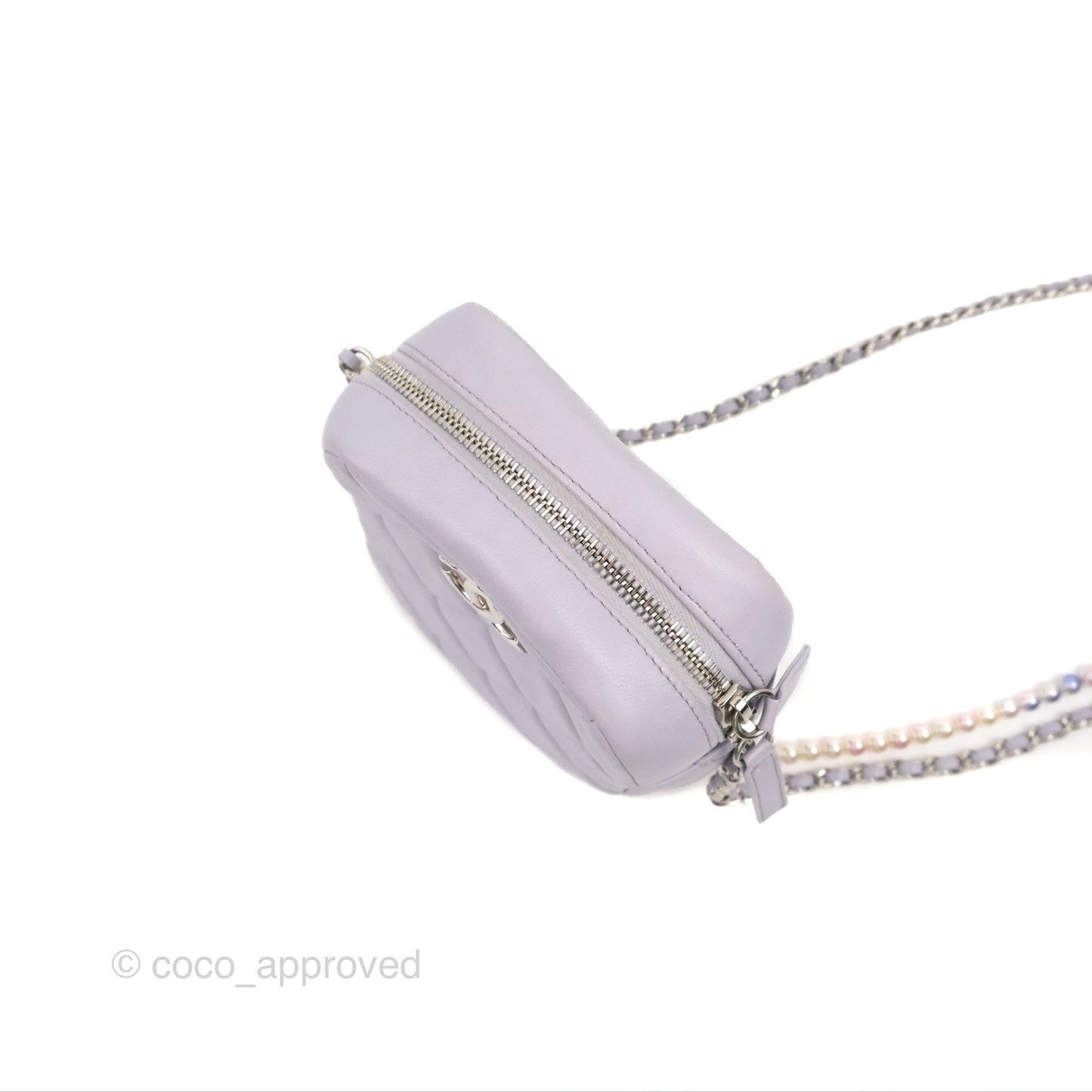 Chanel Quilted Vertical My Perfect Camera Case Lilac Lambskin Silver Hardware