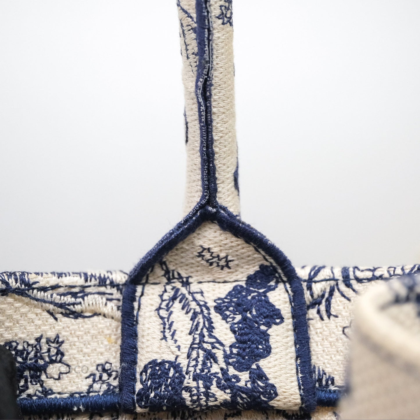 Christian Dior Medium (Old Small) Embroidered Toile De Jouy Canvas Book Tote Blue