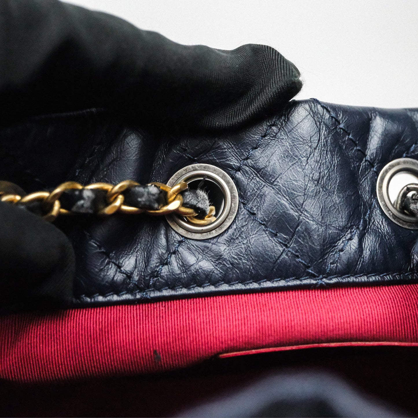 Chanel Small Gabrielle Backpack Navy Black Aged Calfskin