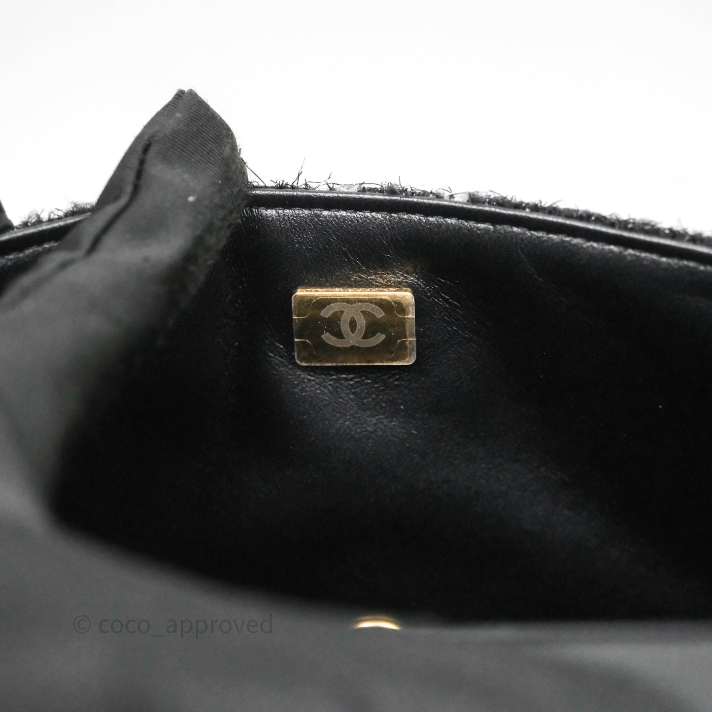 Chanel Tweed Flap Bag Black Grey Tweed Aged Gold Hardware