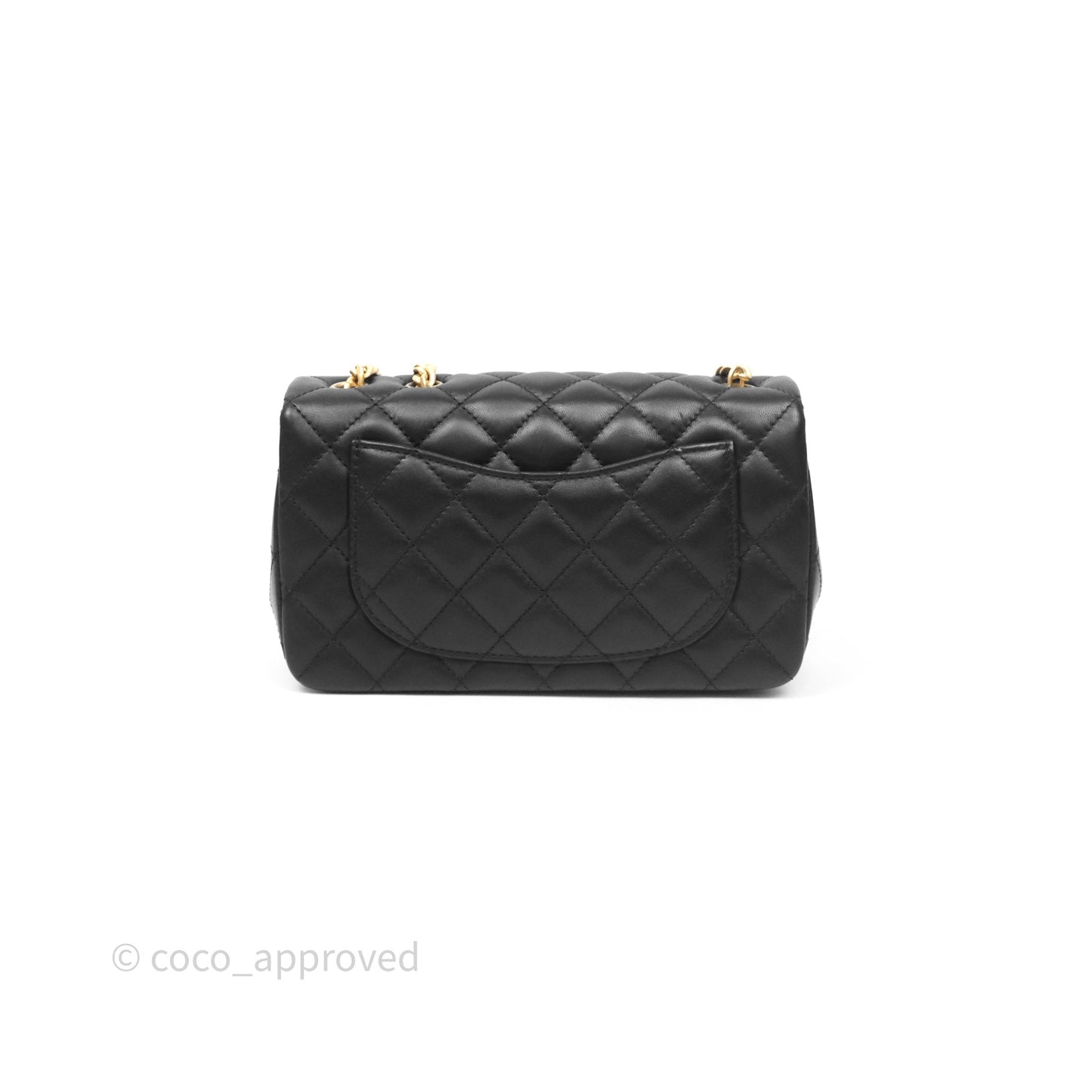 Chanel Mini Rectangular Flap with Camellia Adjustable Chain Black Lambskin Aged Gold Hardware