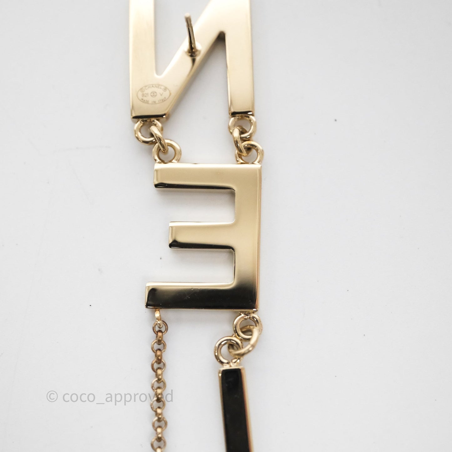 Chanel Letter Cha-Nel Logo Drop Earrings Gold Tone 21V