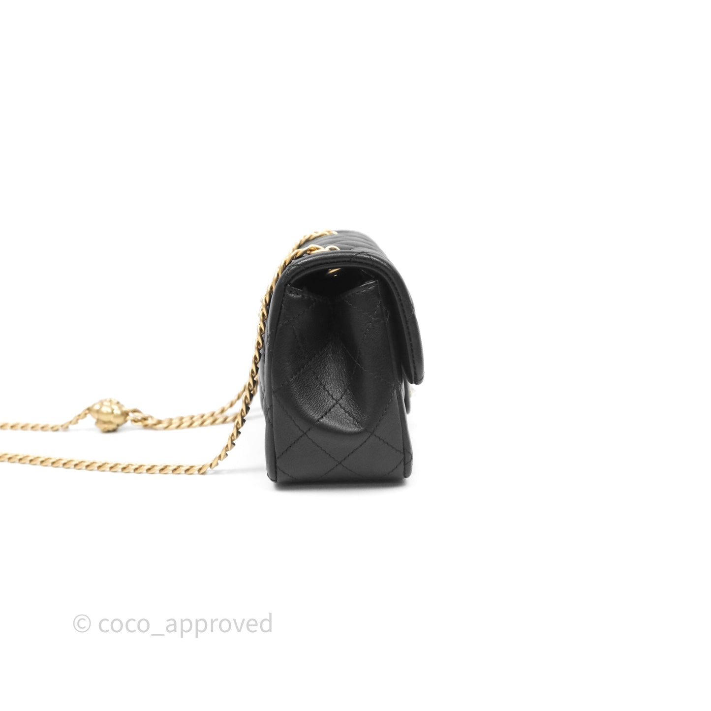 Chanel Mini Rectangular Flap with Camellia Adjustable Chain Black Lambskin Aged Gold Hardware
