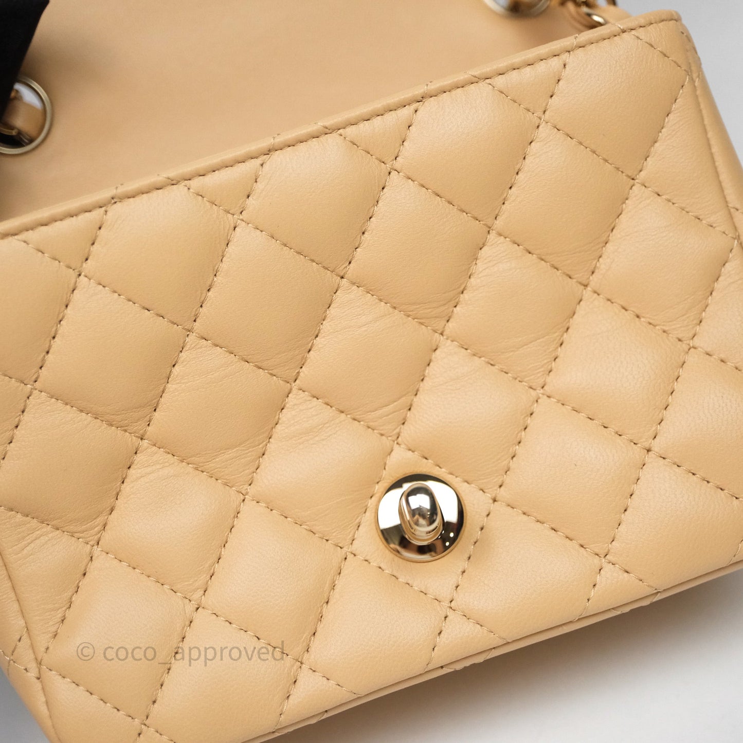 Chanel Mini Square Flap Quilted Beige Lambskin Gold Hardware