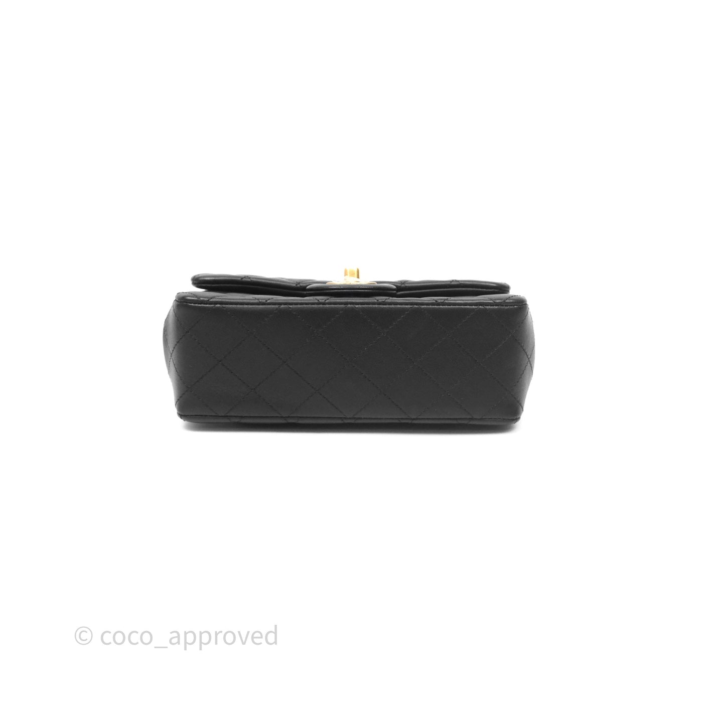 Chanel Mini Rectangular Flap with Camellia Adjustable Chain Black Lambskin Aged Gold Hardware