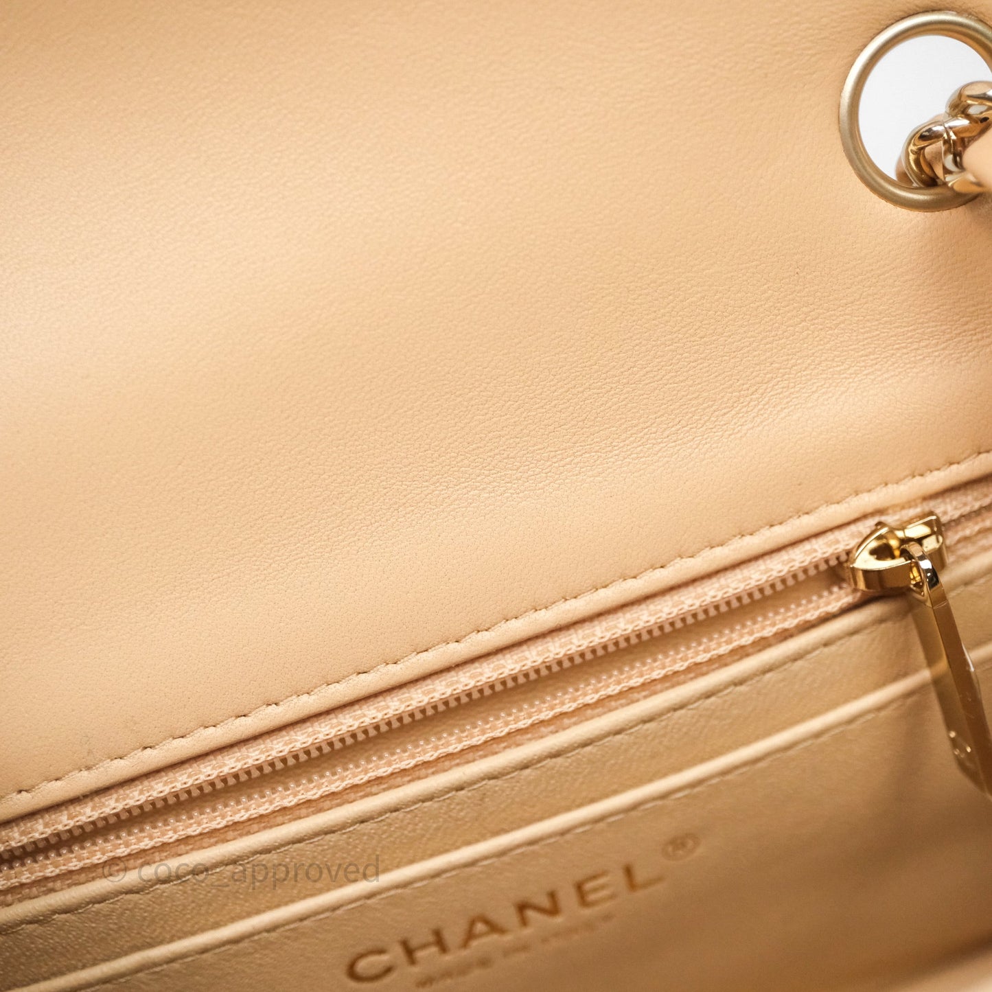 Chanel Mini Square Flap Quilted Beige Lambskin Gold Hardware