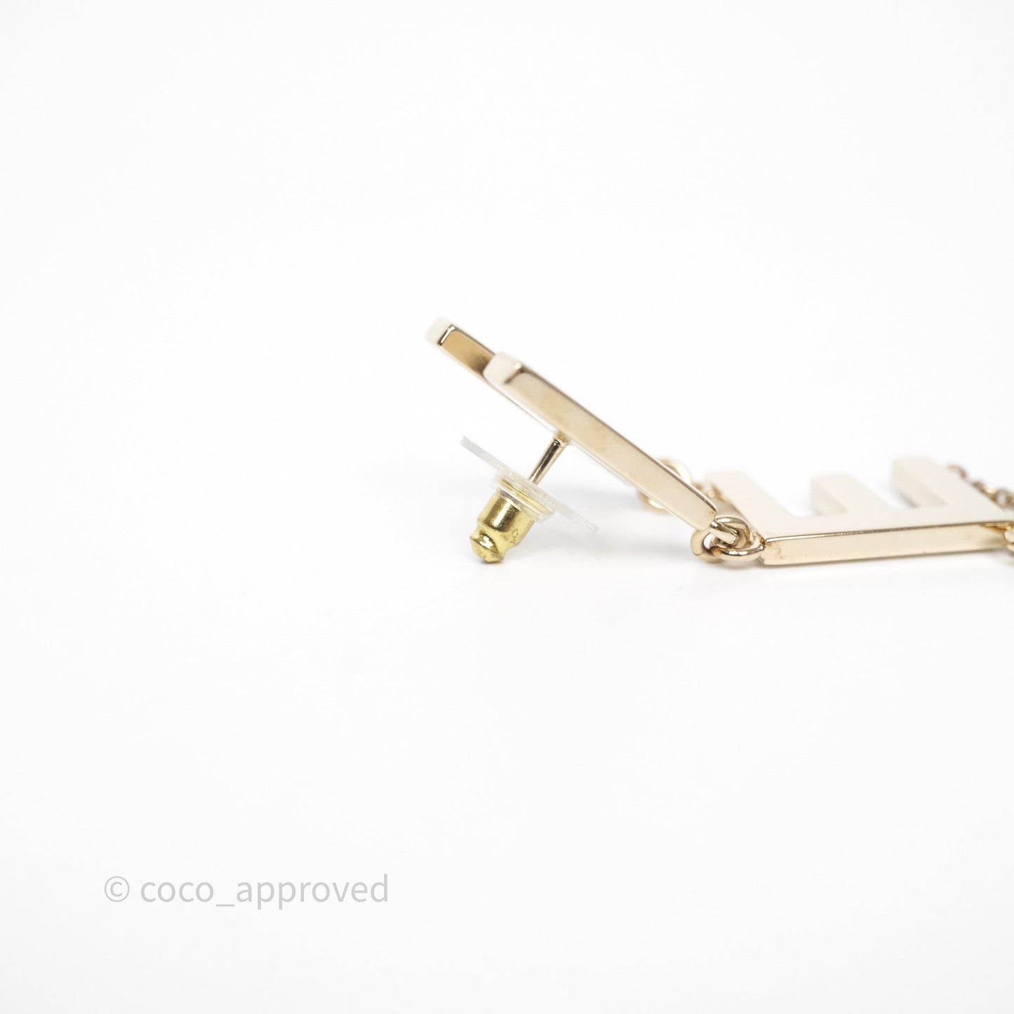 Chanel Letter Cha-Nel Logo Drop Earrings Gold Tone 21V