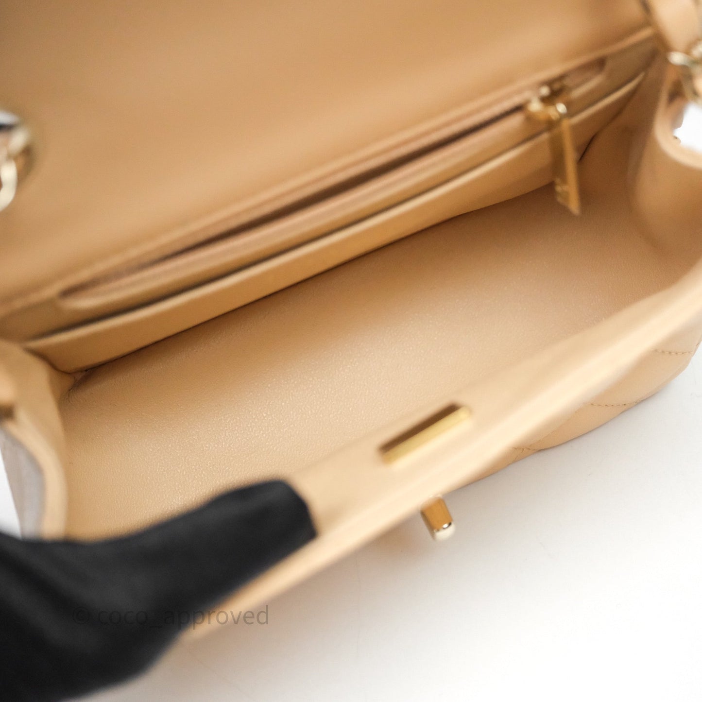 Chanel Mini Square Flap Quilted Beige Lambskin Gold Hardware