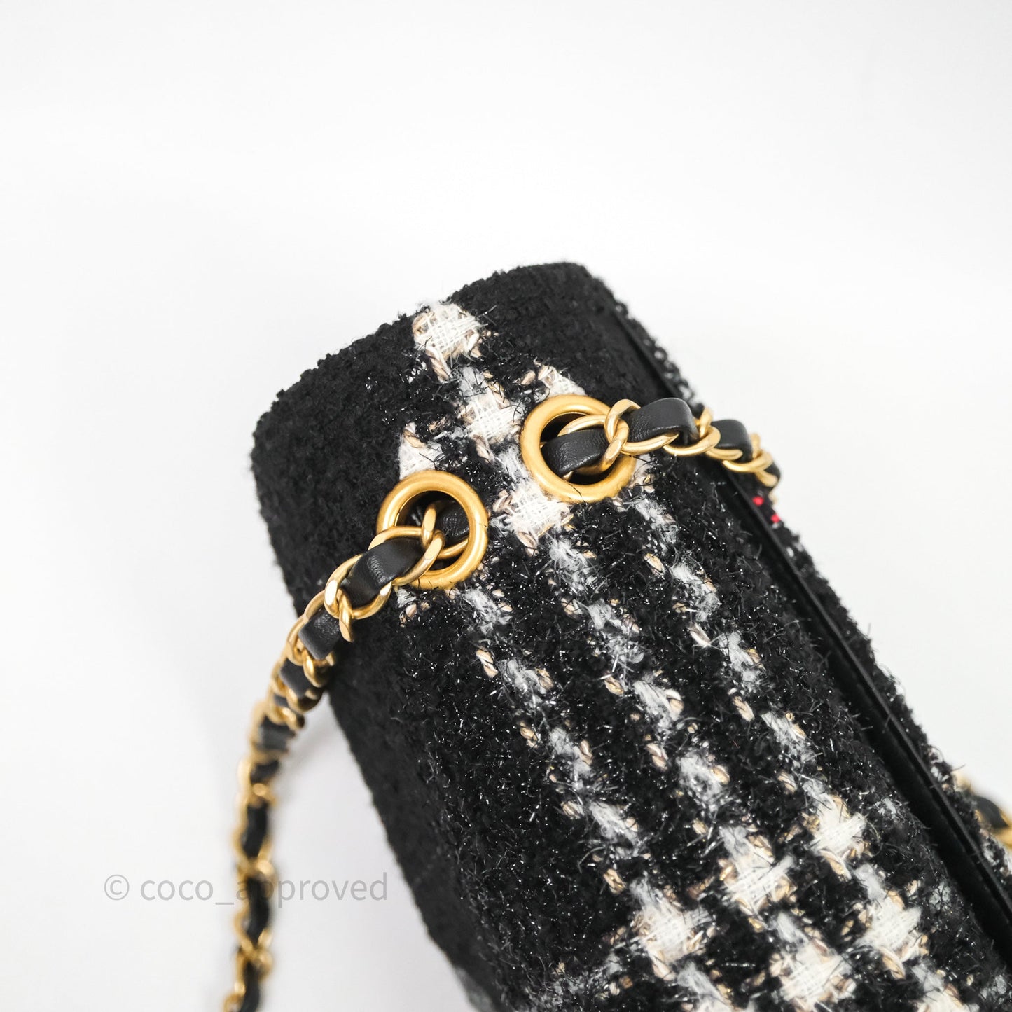 Chanel Tweed Flap Bag Black Grey Tweed Aged Gold Hardware
