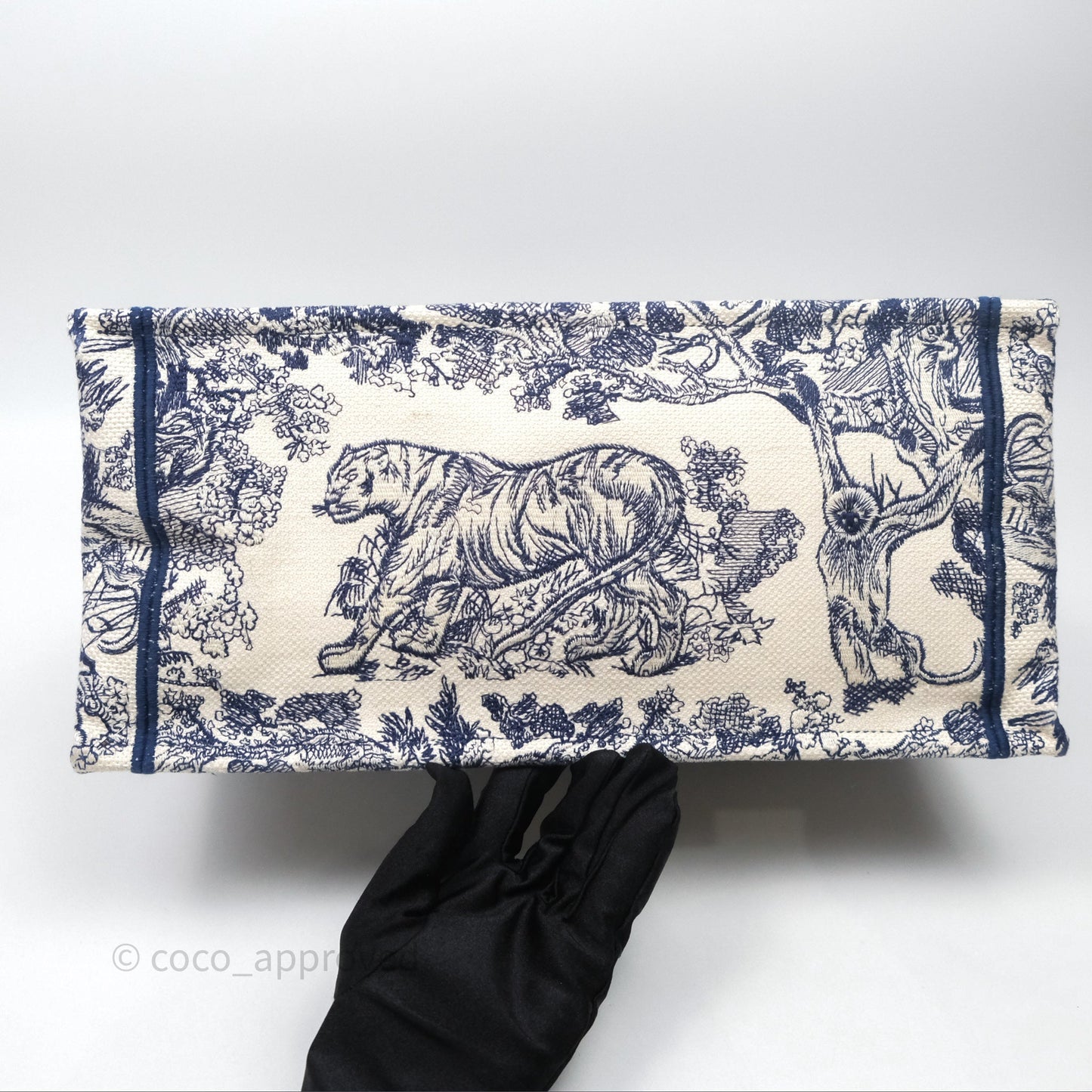 Christian Dior Medium (Old Small) Embroidered Toile De Jouy Canvas Book Tote Blue