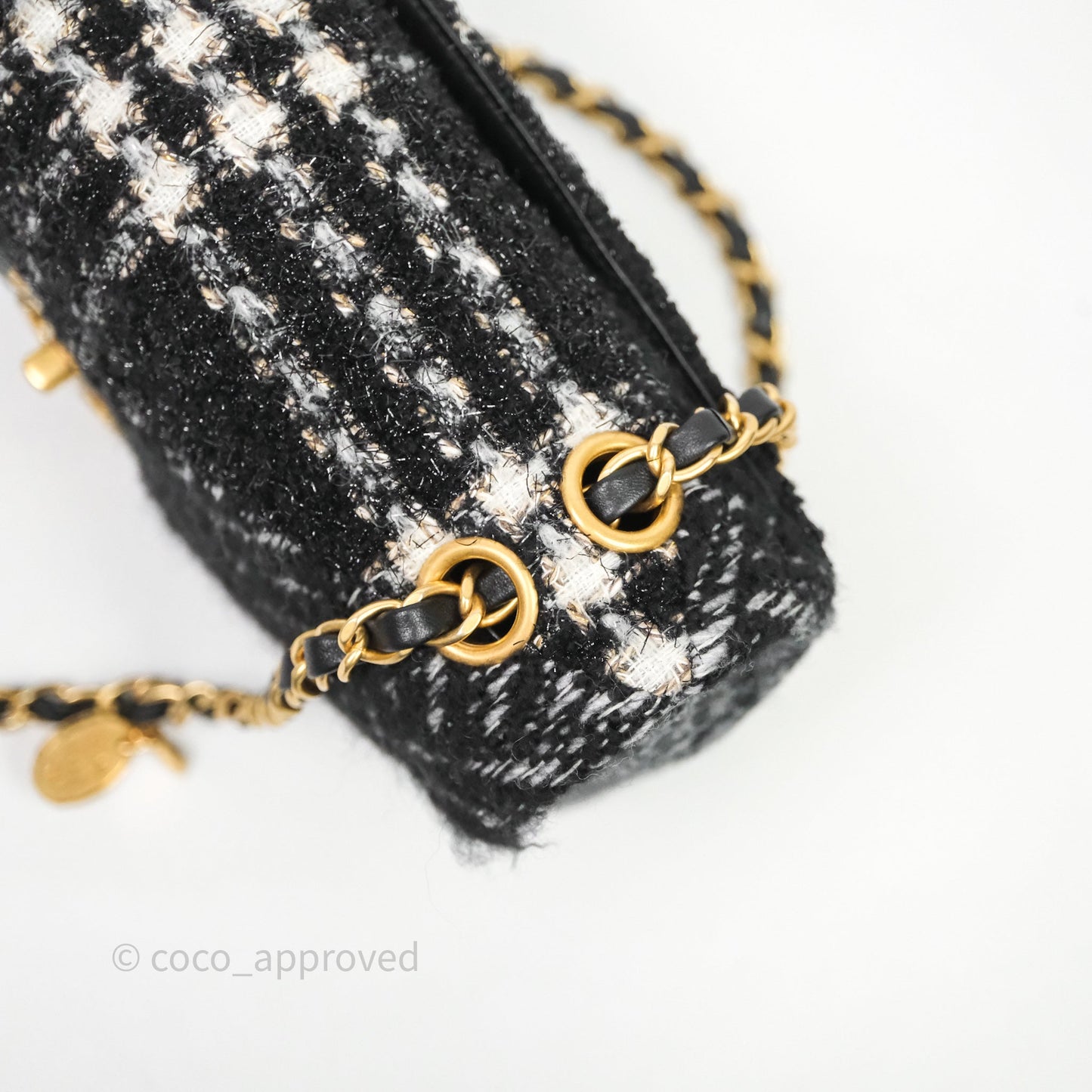 Chanel Tweed Flap Bag Black Grey Tweed Aged Gold Hardware