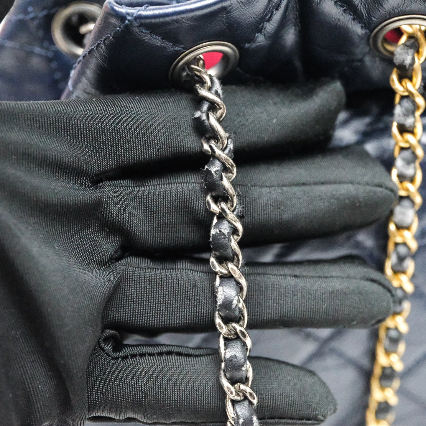 Chanel Small Gabrielle Backpack Navy Black Aged Calfskin