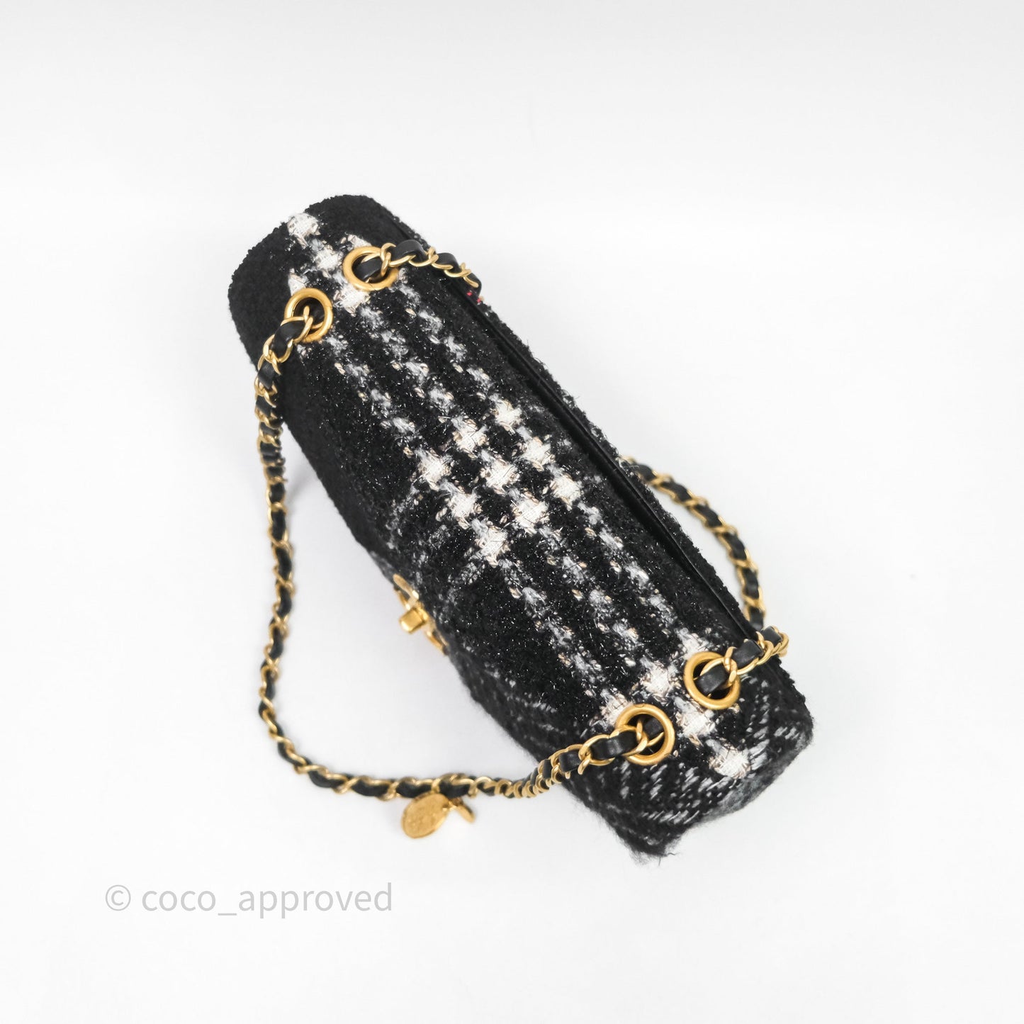 Chanel Tweed Flap Bag Black Grey Tweed Aged Gold Hardware