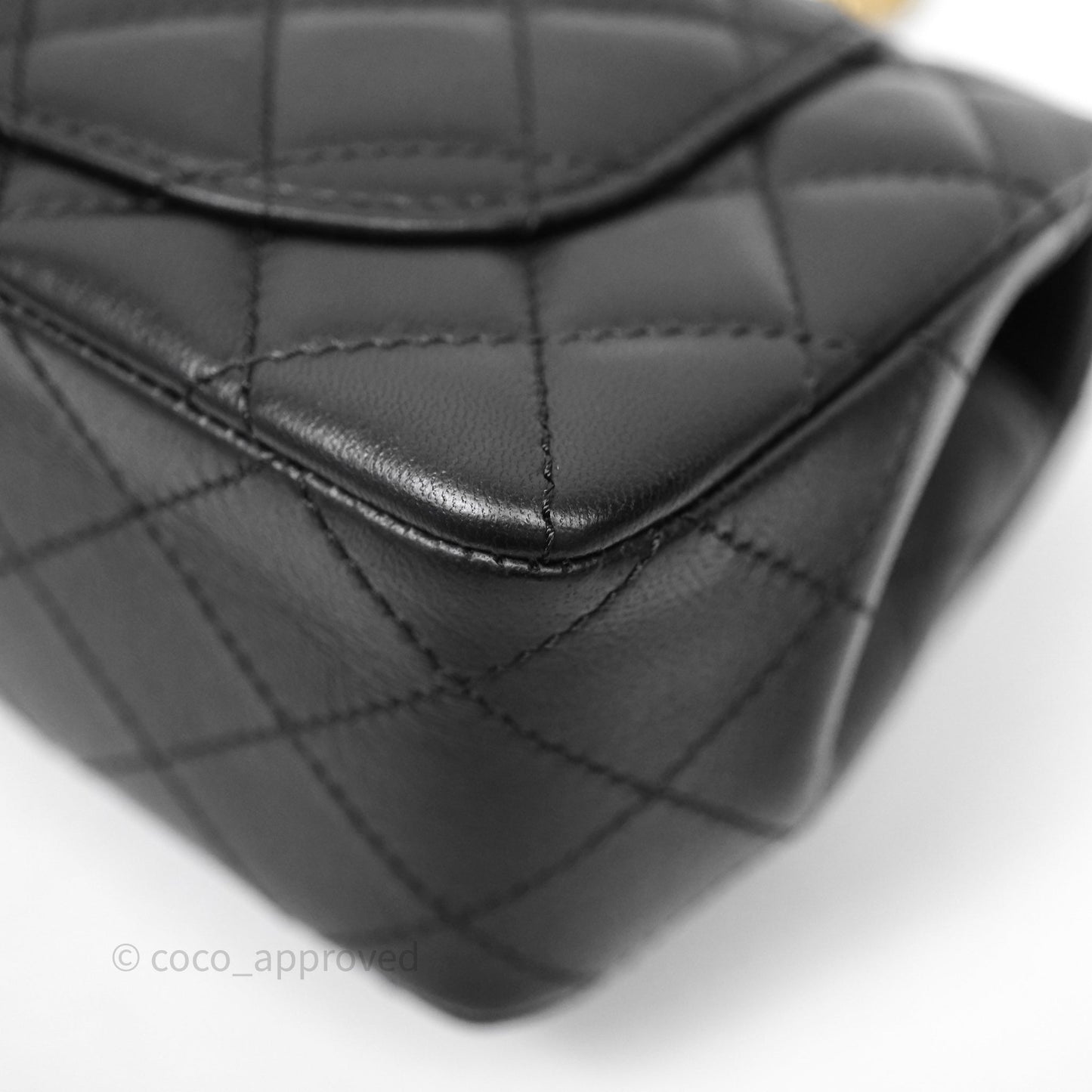 Chanel Mini Rectangular Flap with Camellia Adjustable Chain Black Lambskin Aged Gold Hardware