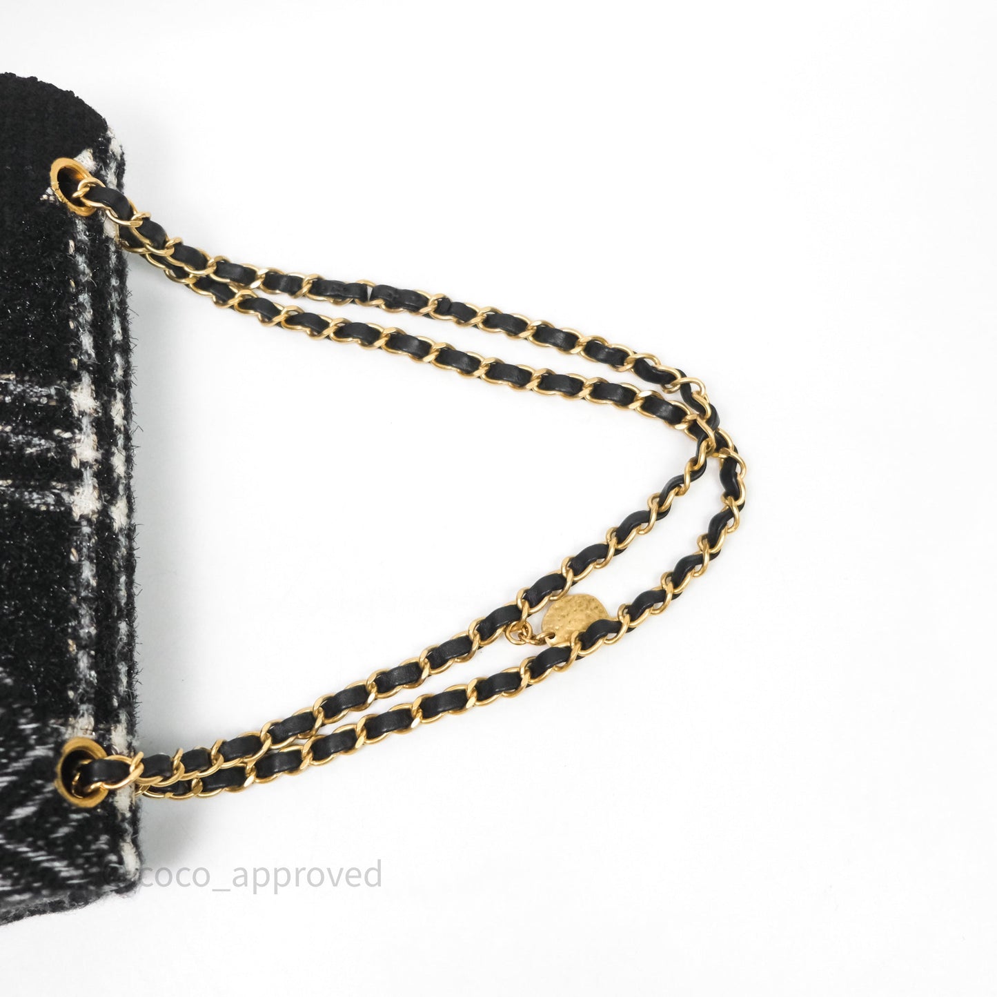 Chanel Tweed Flap Bag Black Grey Tweed Aged Gold Hardware
