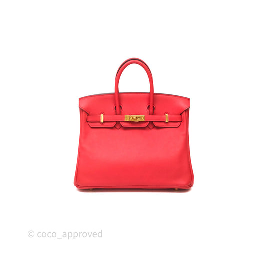 Hermes Birkin 25 Retourne Rouge Swift Gold Hardware