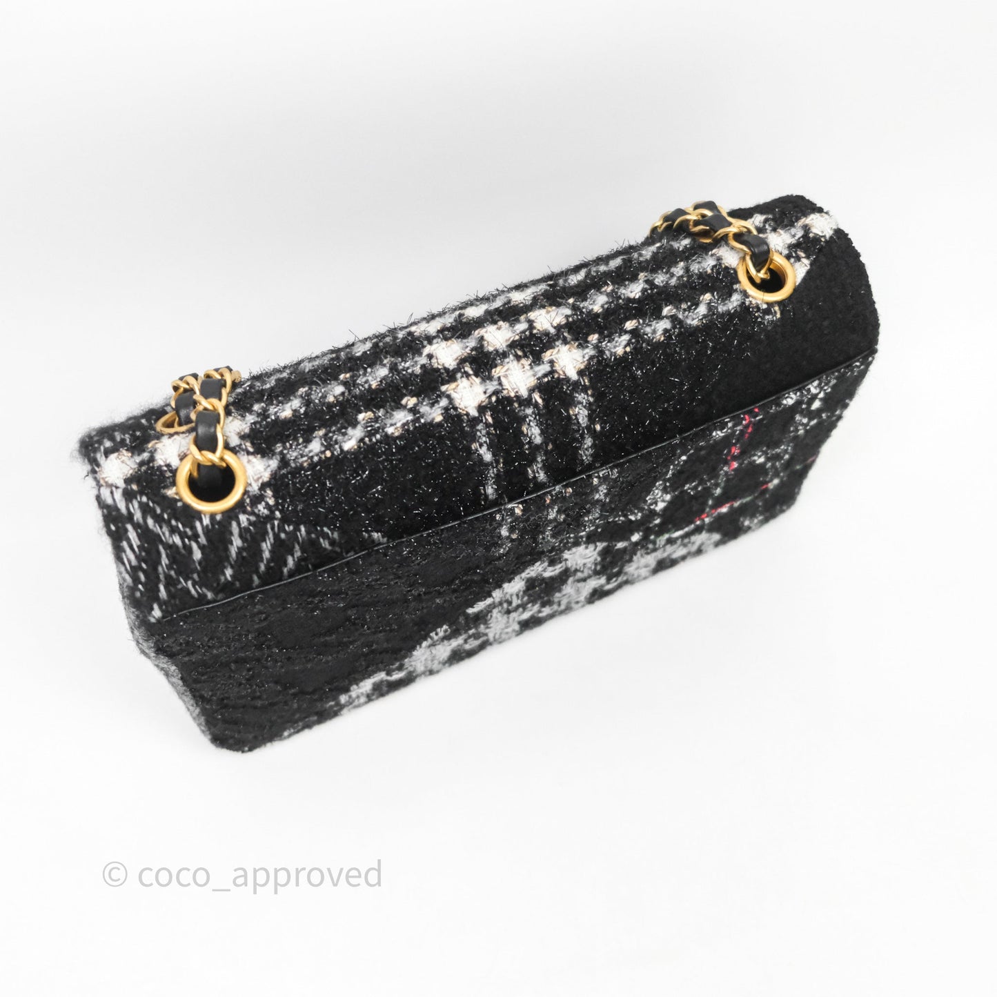 Chanel Tweed Flap Bag Black Grey Tweed Aged Gold Hardware