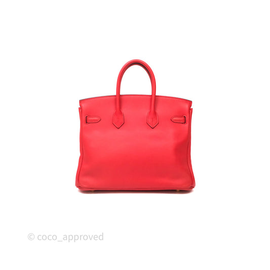 Hermes Birkin 25 Retourne Rouge Swift Gold Hardware