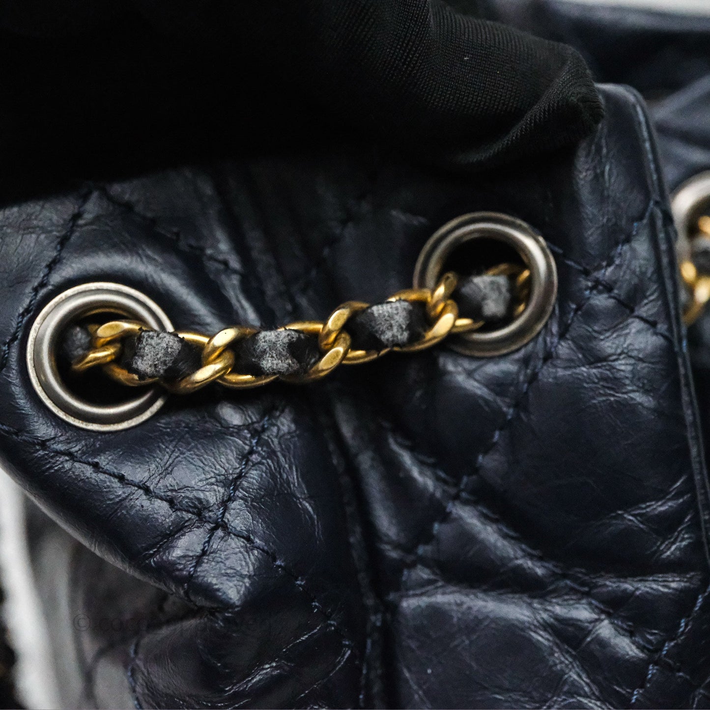 Chanel Small Gabrielle Backpack Navy Black Aged Calfskin