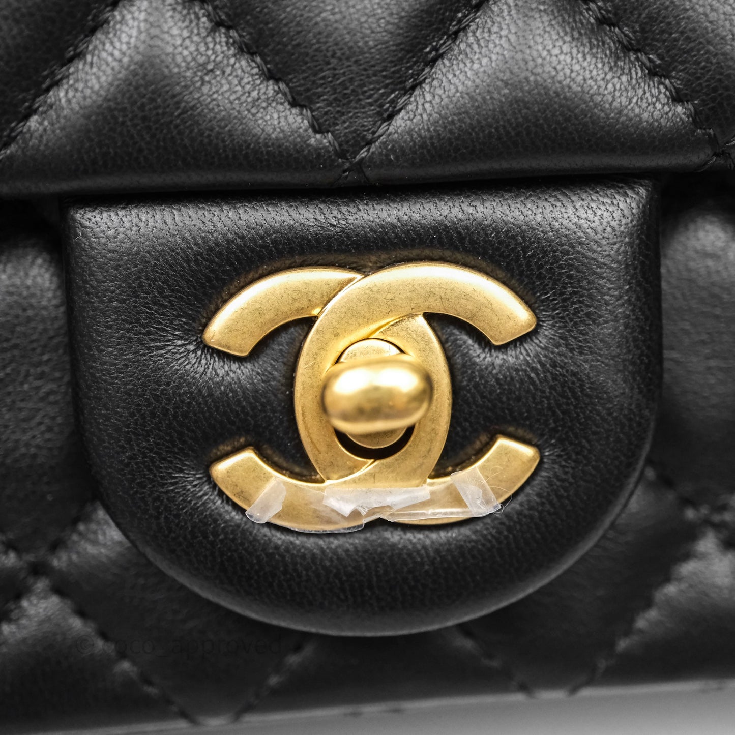 Chanel Mini Rectangular Flap with Camellia Adjustable Chain Black Lambskin Aged Gold Hardware