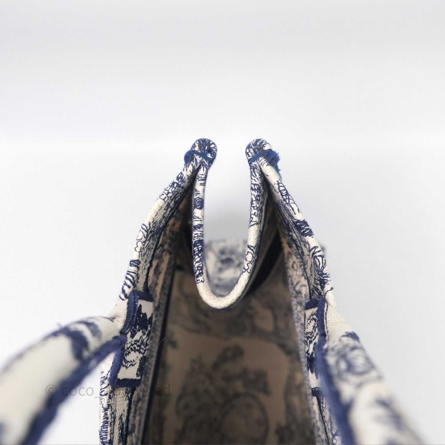 Christian Dior Medium (Old Small) Embroidered Toile De Jouy Canvas Book Tote Blue