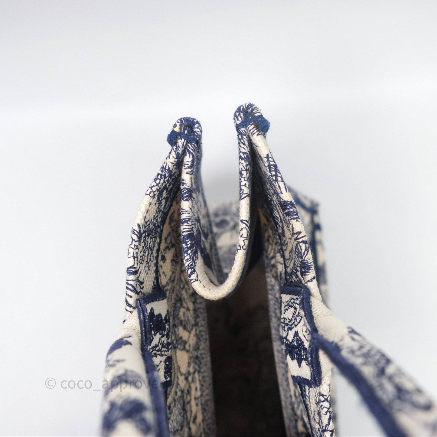 Christian Dior Medium (Old Small) Embroidered Toile De Jouy Canvas Book Tote Blue