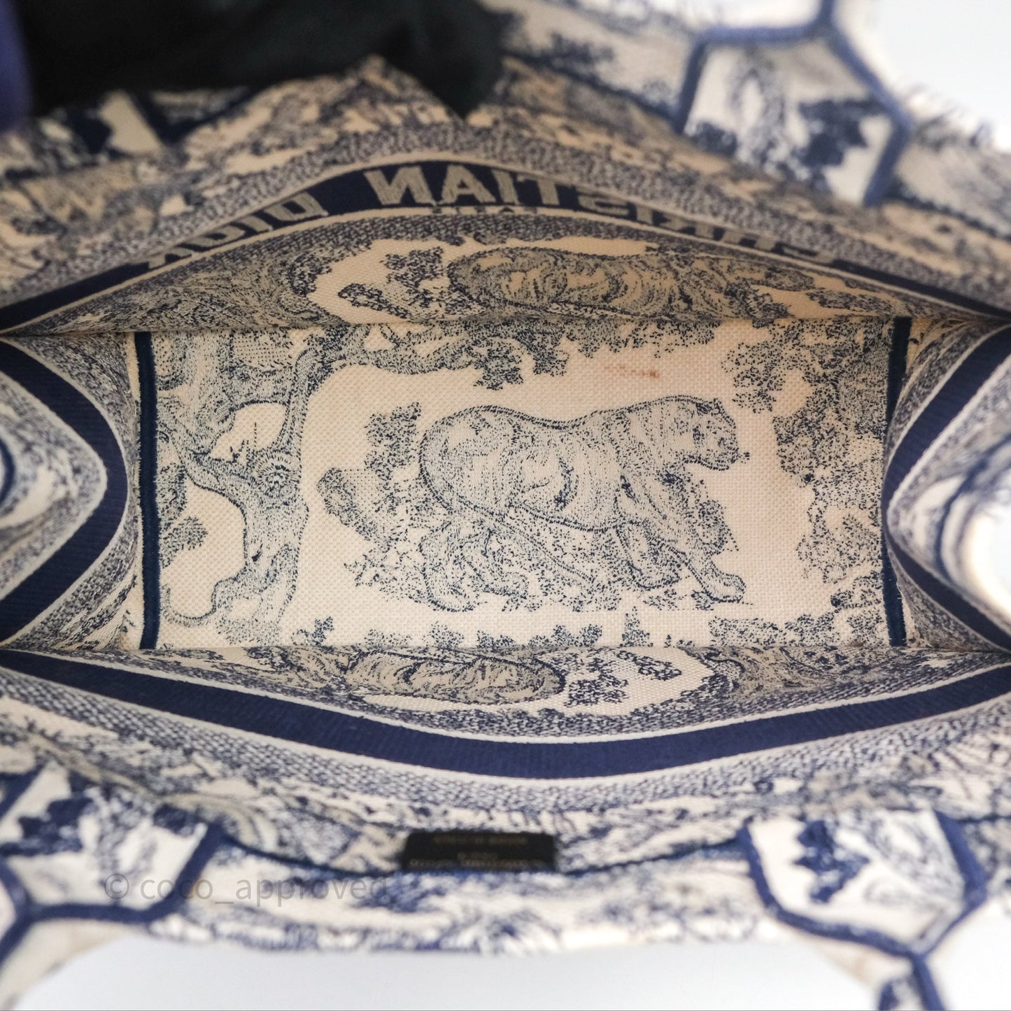 Christian Dior Medium (Old Small) Embroidered Toile De Jouy Canvas Book Tote Blue