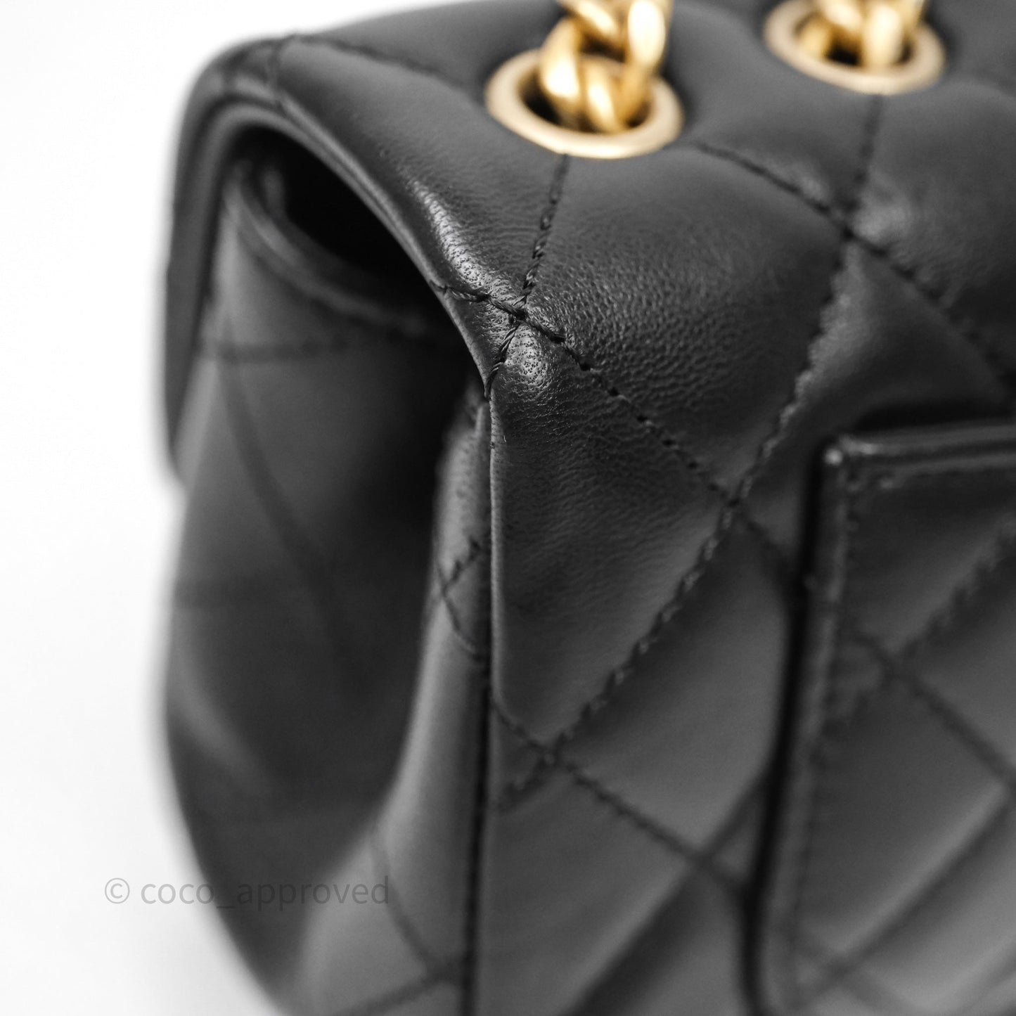 Chanel Mini Rectangular Flap with Camellia Adjustable Chain Black Lambskin Aged Gold Hardware