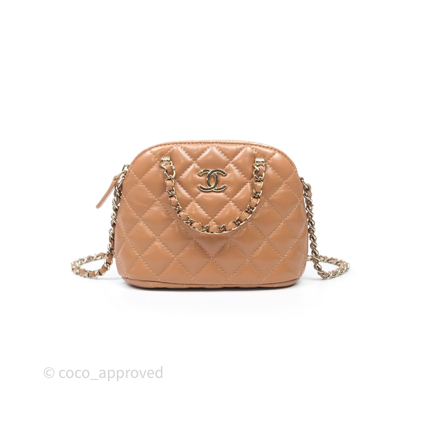 Chanel Mini Handle Clutch with Chain Beige Lambskin Gold Hardware