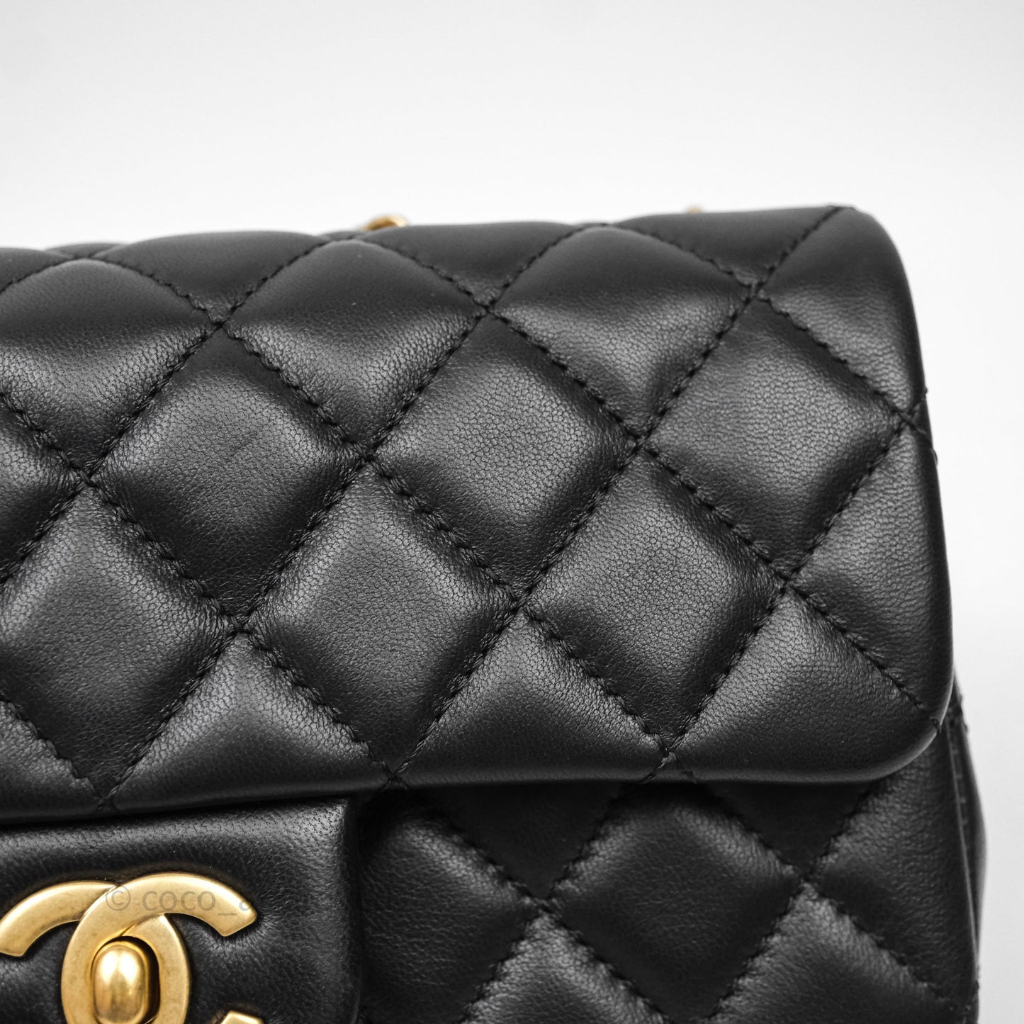 Chanel Mini Rectangular Flap with Camellia Adjustable Chain Black Lambskin Aged Gold Hardware