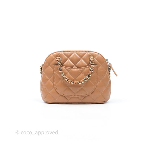 Chanel Mini Handle Clutch with Chain Beige Lambskin Gold Hardware