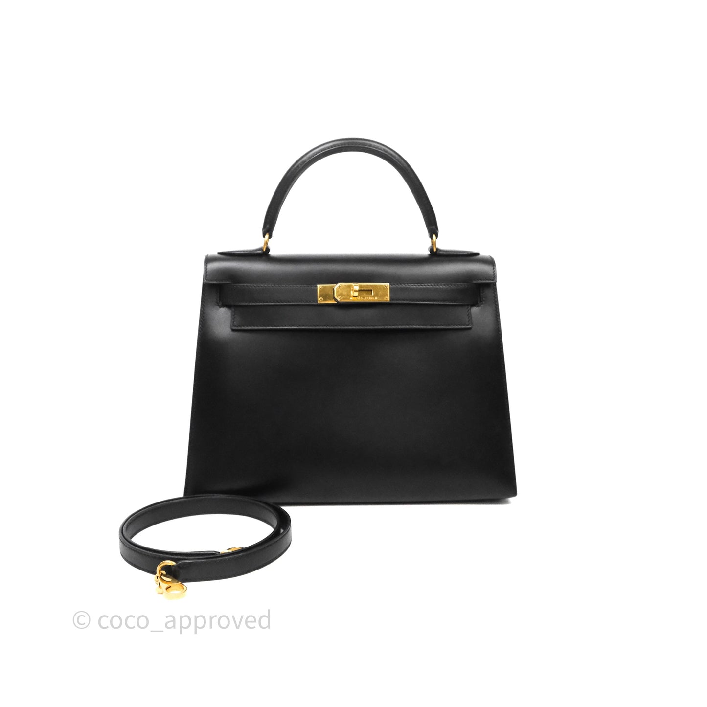 Hermès Vintage Kelly 28 Sellier Black Noir 89 Box Leather Gold Hardware