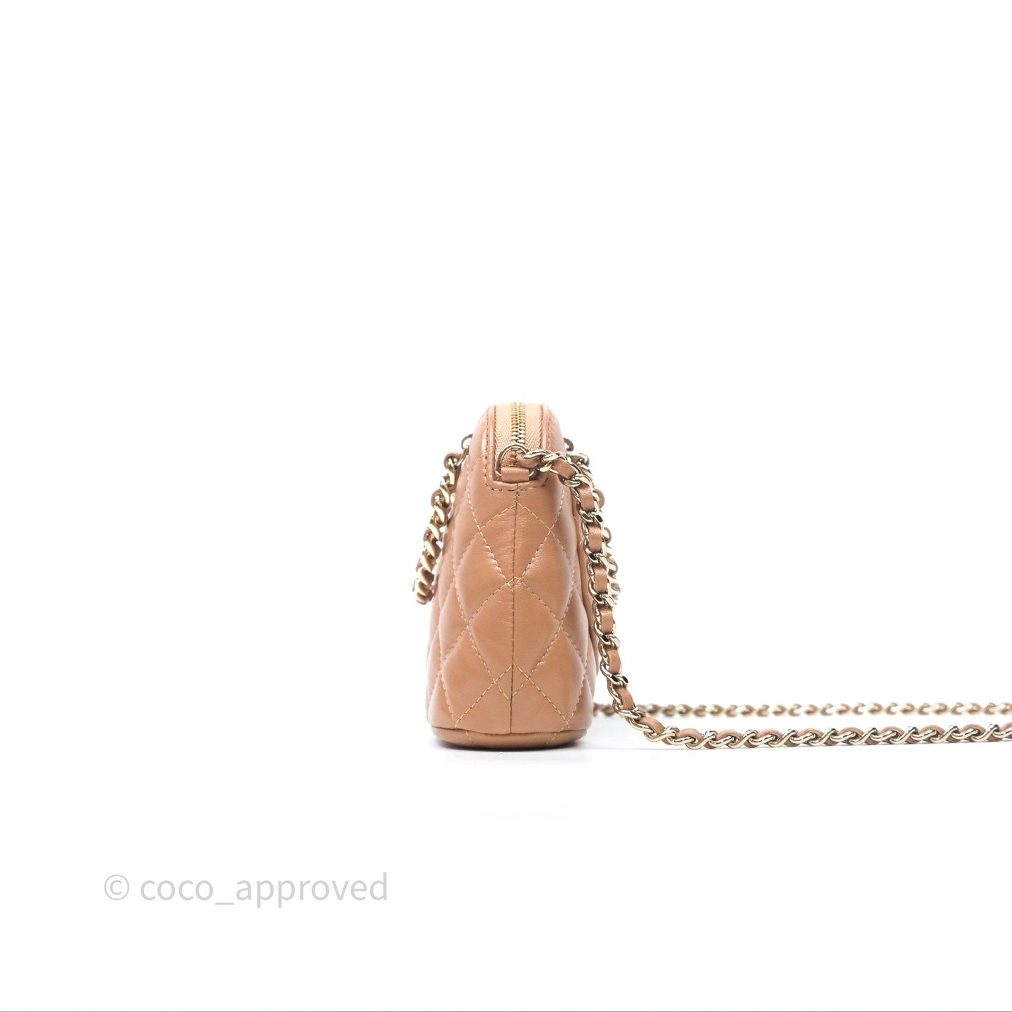 Chanel Mini Handle Clutch with Chain Beige Lambskin Gold Hardware