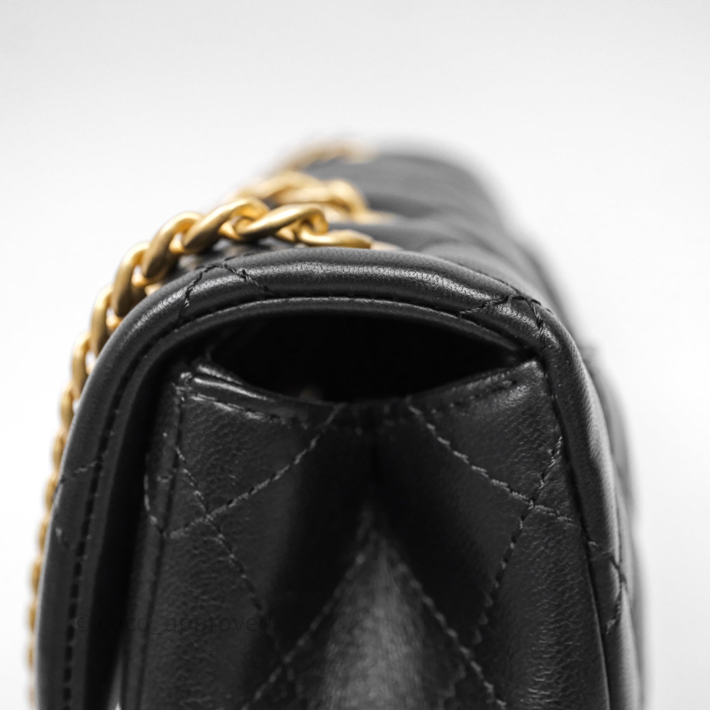 Chanel Mini Rectangular Flap with Camellia Adjustable Chain Black Lambskin Aged Gold Hardware