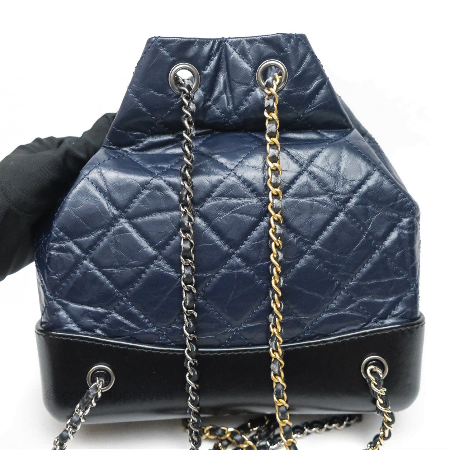 Chanel Small Gabrielle Backpack Navy Black Aged Calfskin