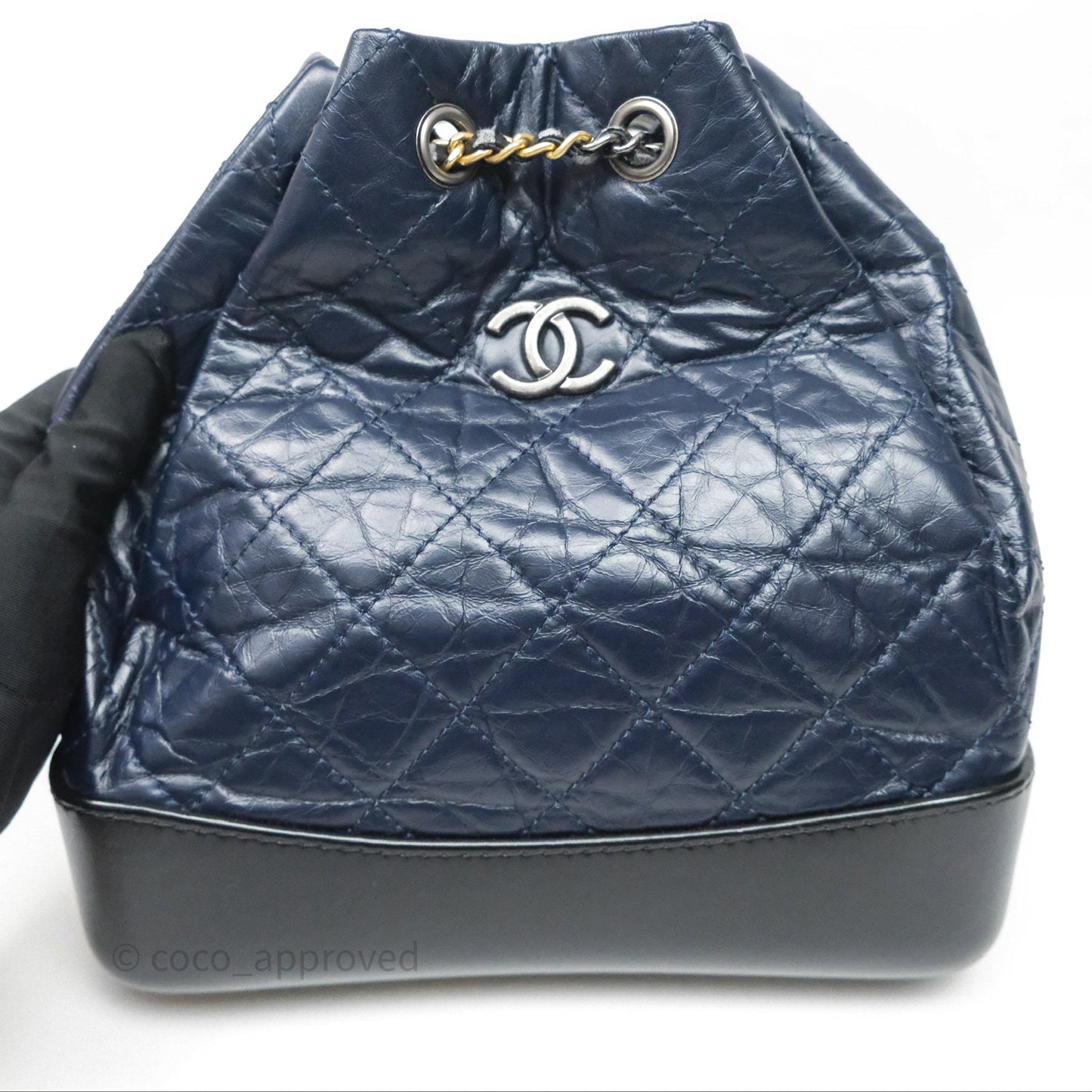 Chanel Small Gabrielle Backpack Navy Black Aged Calfskin