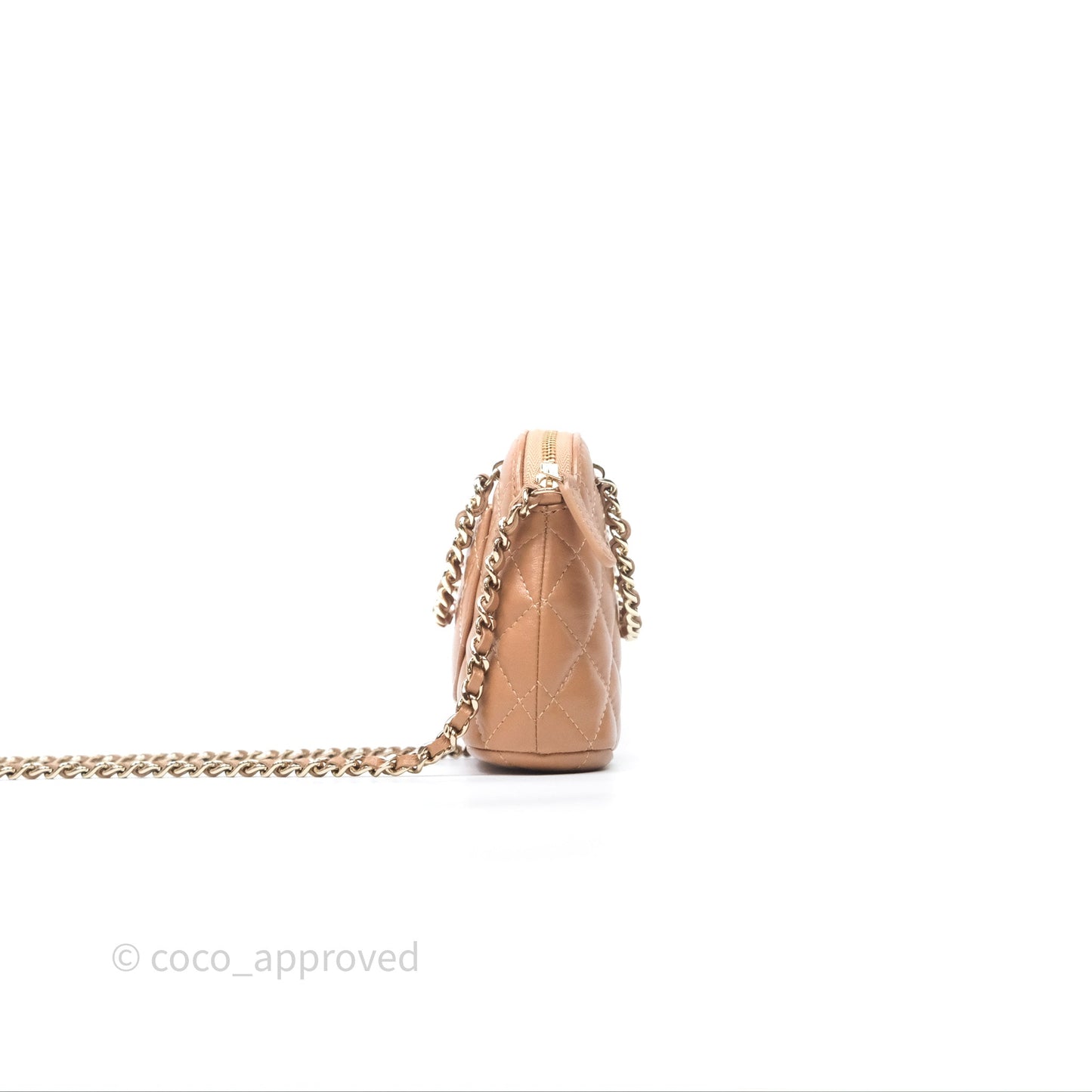 Chanel Mini Handle Clutch with Chain Beige Lambskin Gold Hardware