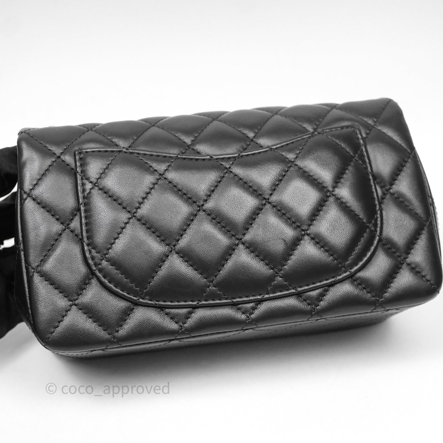 Chanel Mini Rectangular Flap with Camellia Adjustable Chain Black Lambskin Aged Gold Hardware