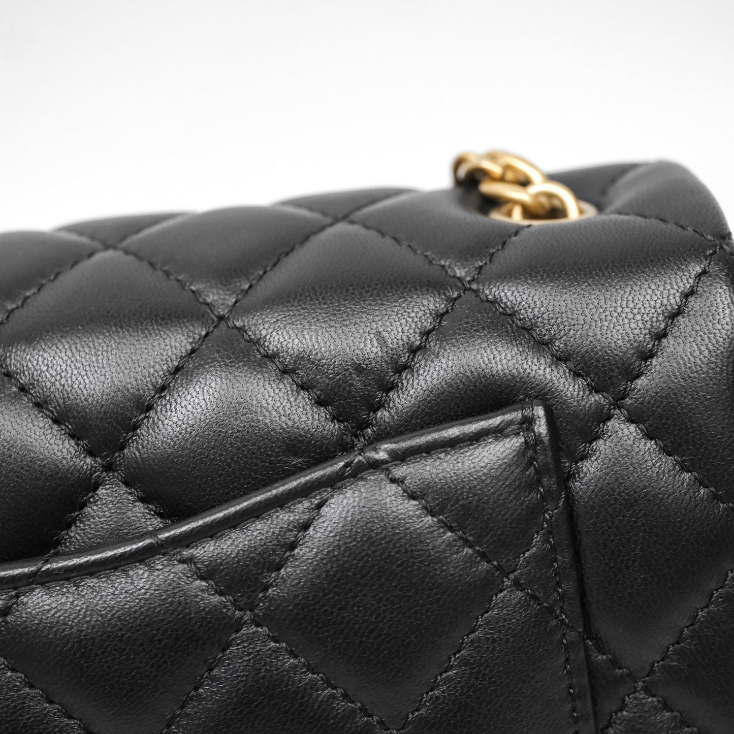 Chanel Mini Rectangular Flap with Camellia Adjustable Chain Black Lambskin Aged Gold Hardware