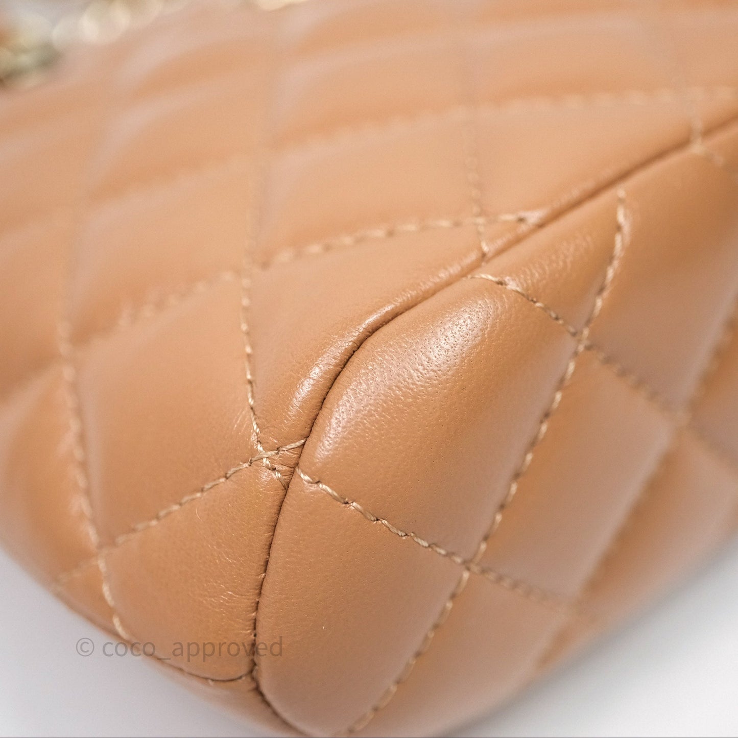 Chanel Mini Handle Clutch with Chain Beige Lambskin Gold Hardware