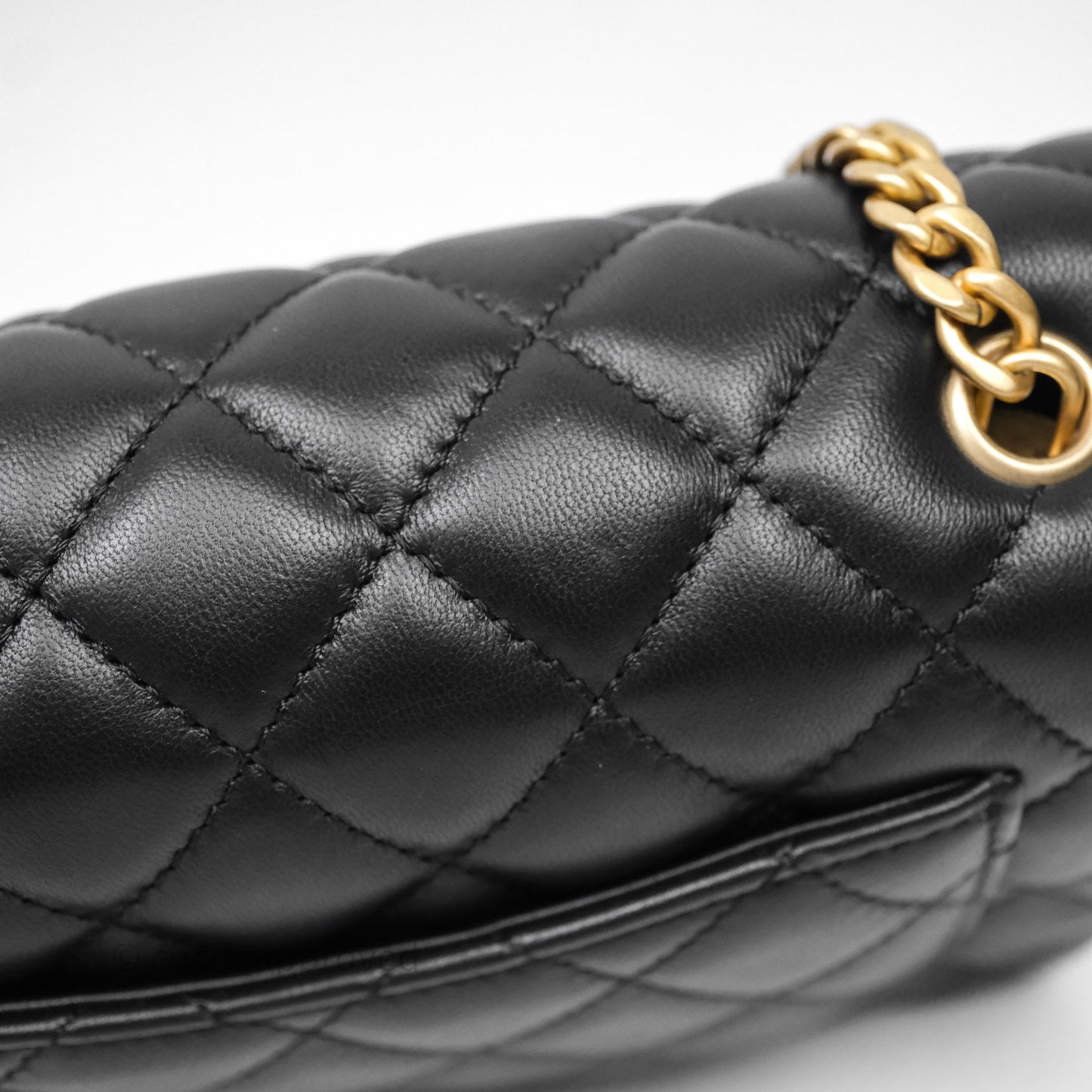 Chanel Mini Rectangular Flap with Camellia Adjustable Chain Black Lambskin Aged Gold Hardware