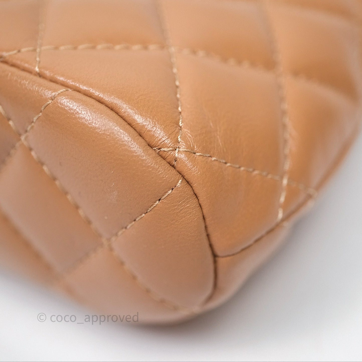 Chanel Mini Handle Clutch with Chain Beige Lambskin Gold Hardware