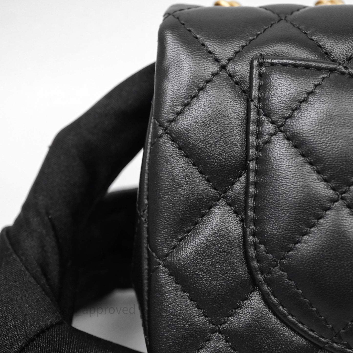Chanel Mini Rectangular Flap with Camellia Adjustable Chain Black Lambskin Aged Gold Hardware