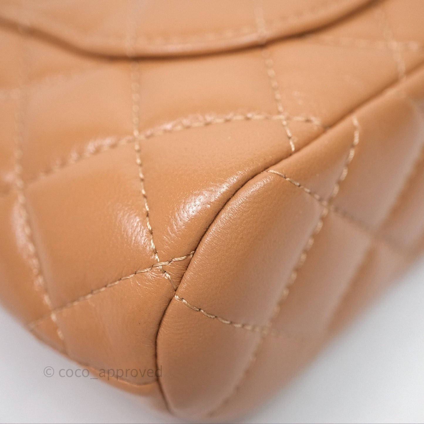 Chanel Mini Handle Clutch with Chain Beige Lambskin Gold Hardware