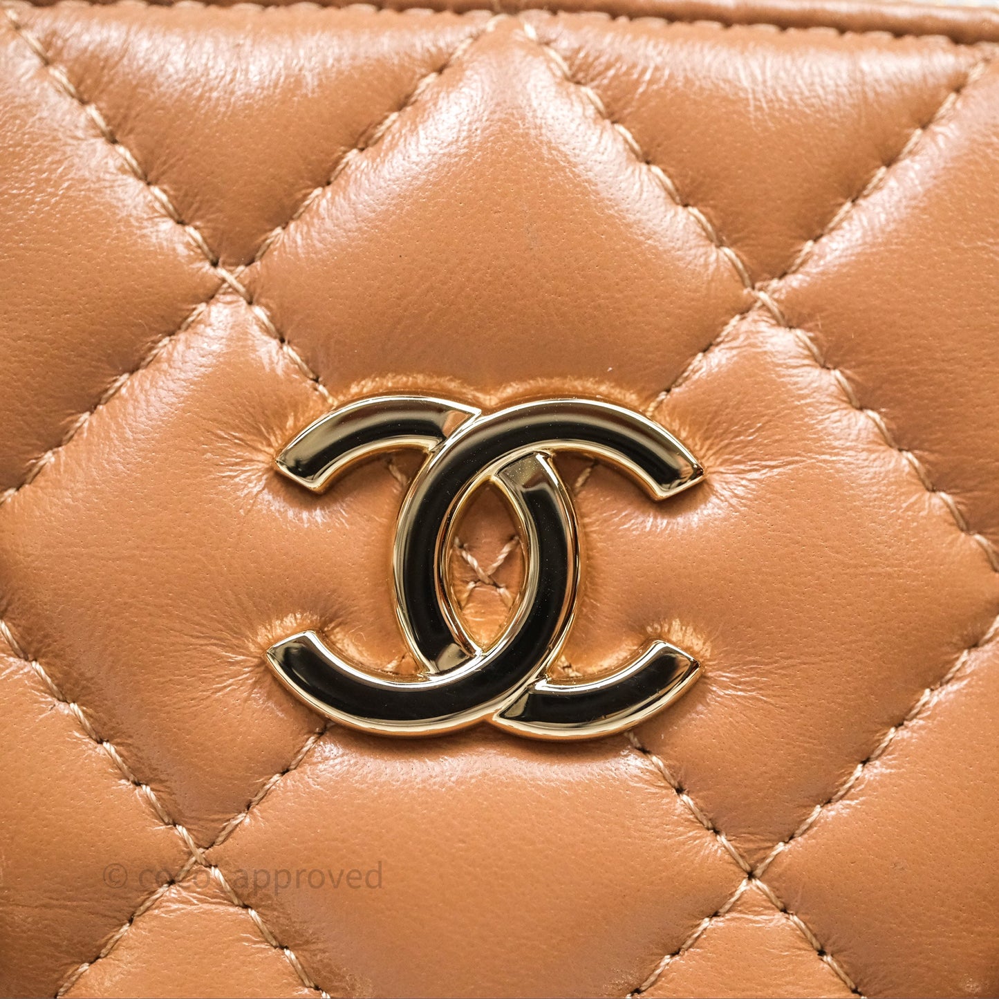 Chanel Mini Handle Clutch with Chain Beige Lambskin Gold Hardware