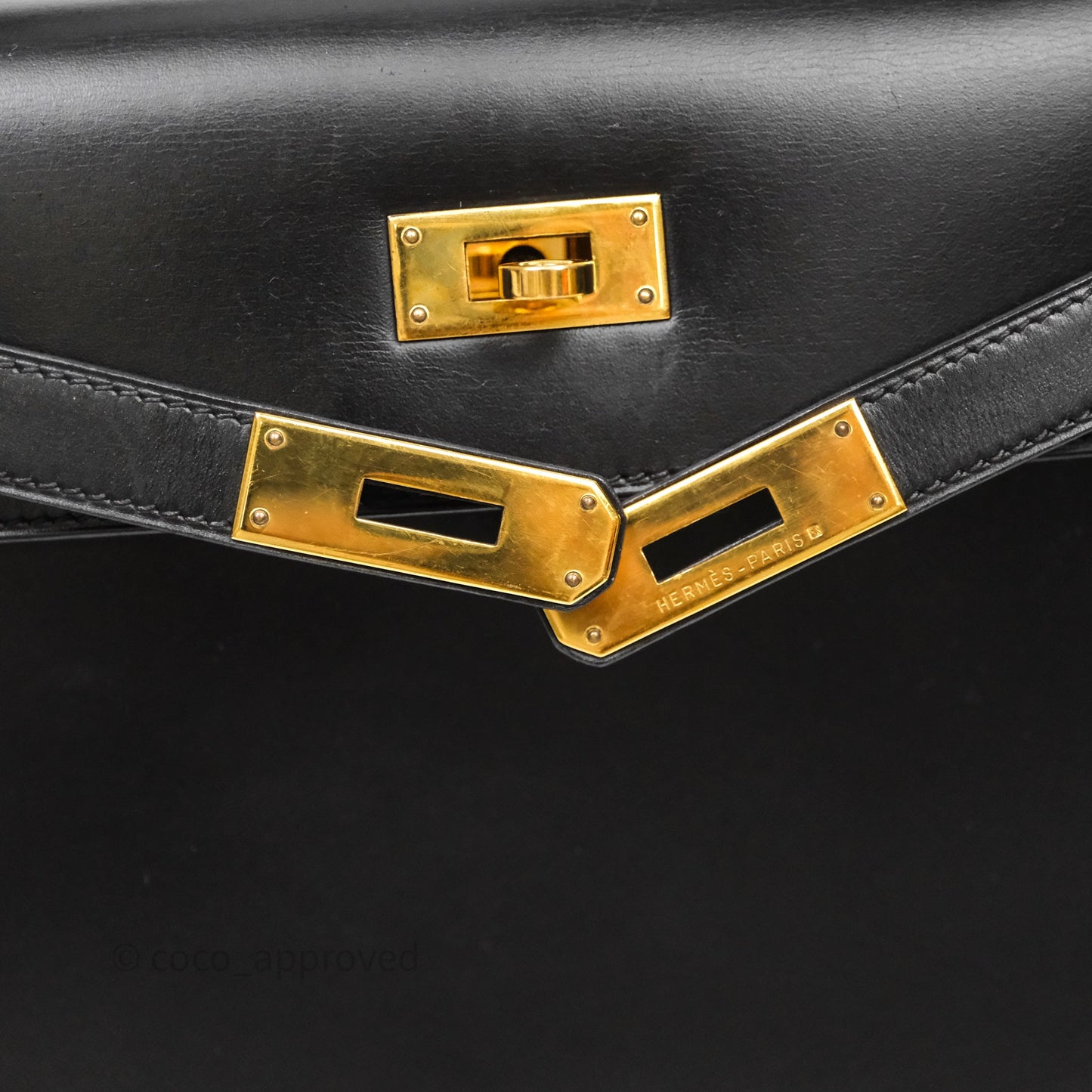 Hermès Vintage Kelly 28 Sellier Black Noir 89 Box Leather Gold Hardware