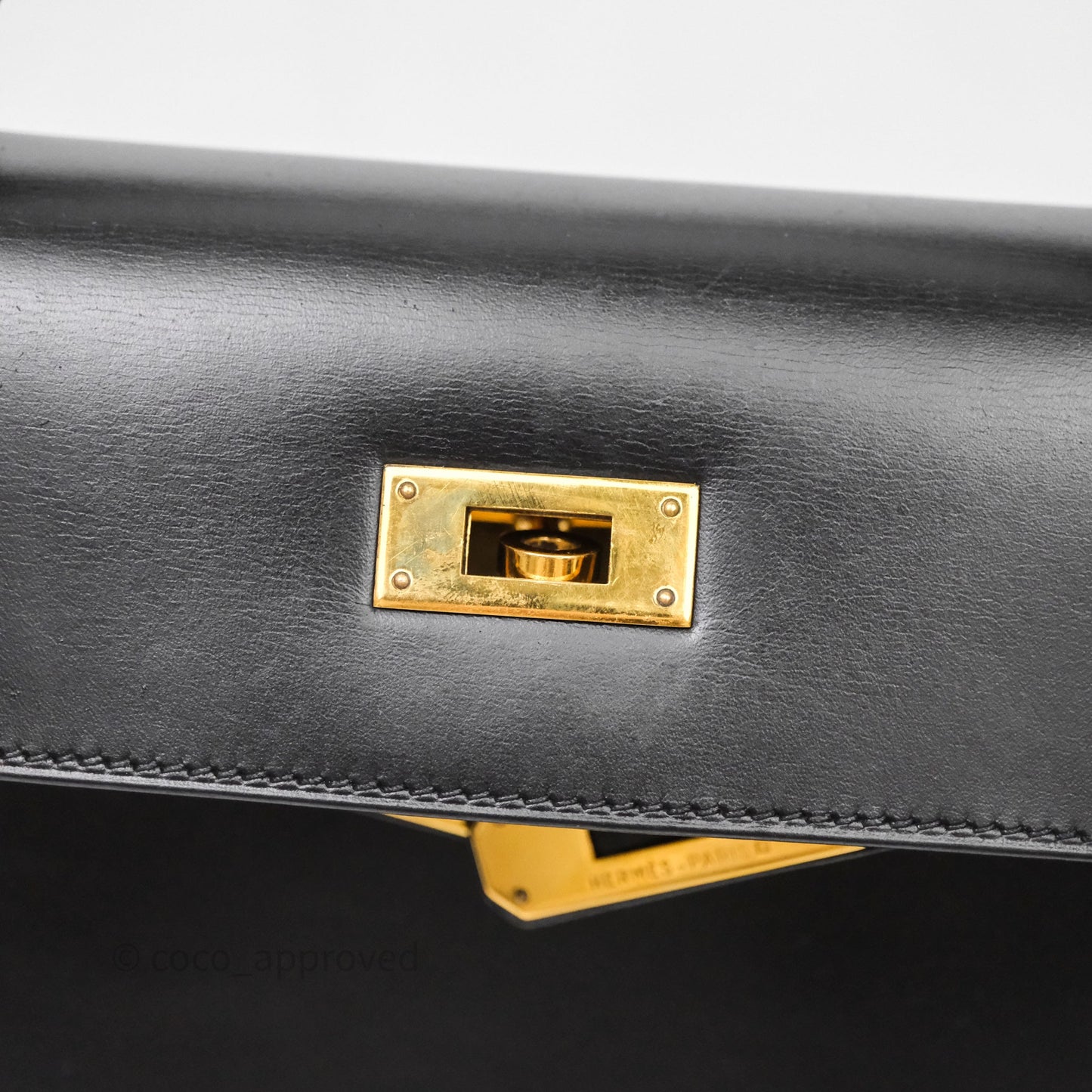 Hermès Vintage Kelly 28 Sellier Black Noir 89 Box Leather Gold Hardware